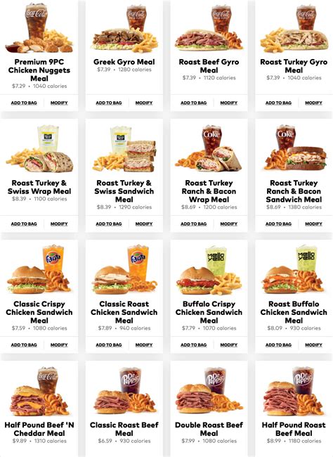 arby menu|arby's restaurant menu with prices.